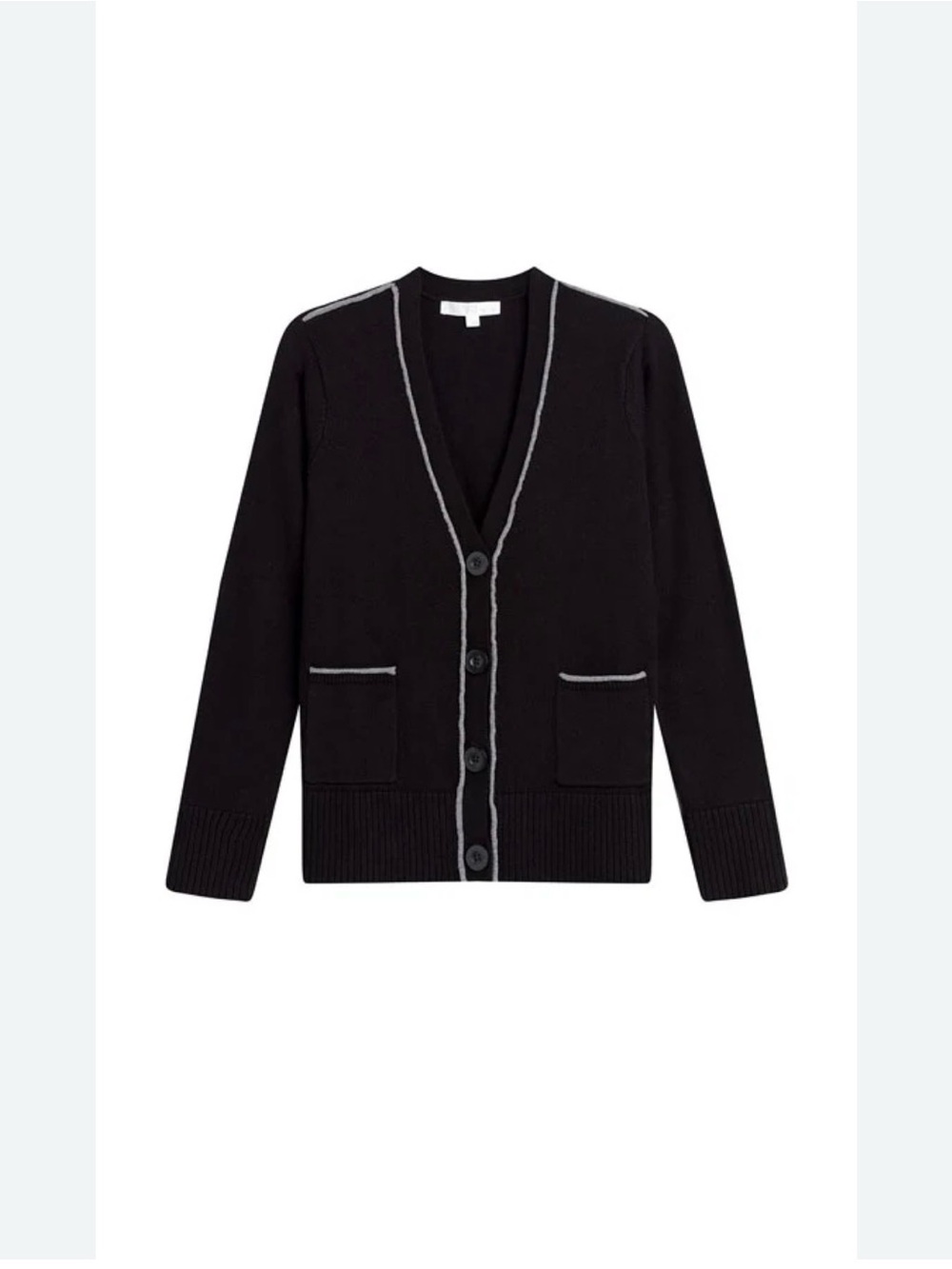 0156 woman’s Black V-Neck Button Cardigan with Contrast Trim